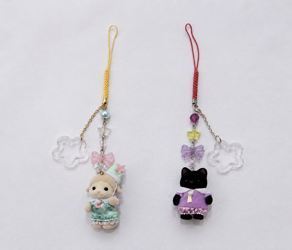 Calico Critters Handmade Charm Keychains | Emma the Sheep & Gloria the Midnight Cat