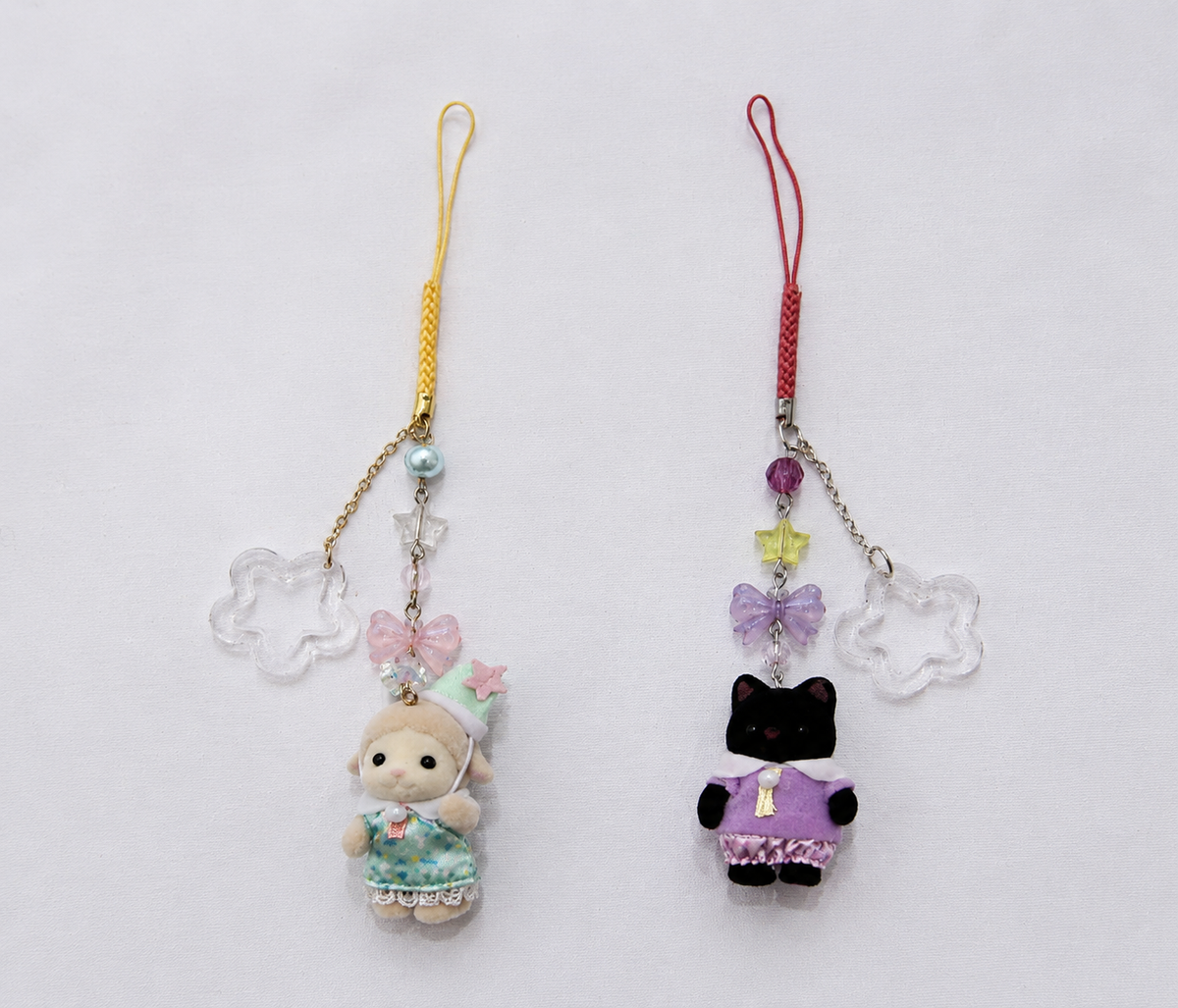 Calico Critters Handmade Charm Keychains | Emma the Sheep & Gloria the Midnight Cat